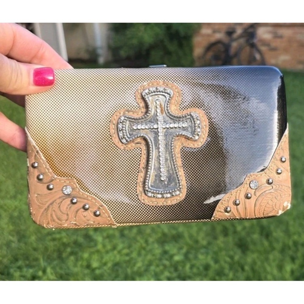 ADO | Embellished Cross Patton Leather Clutch Wallet